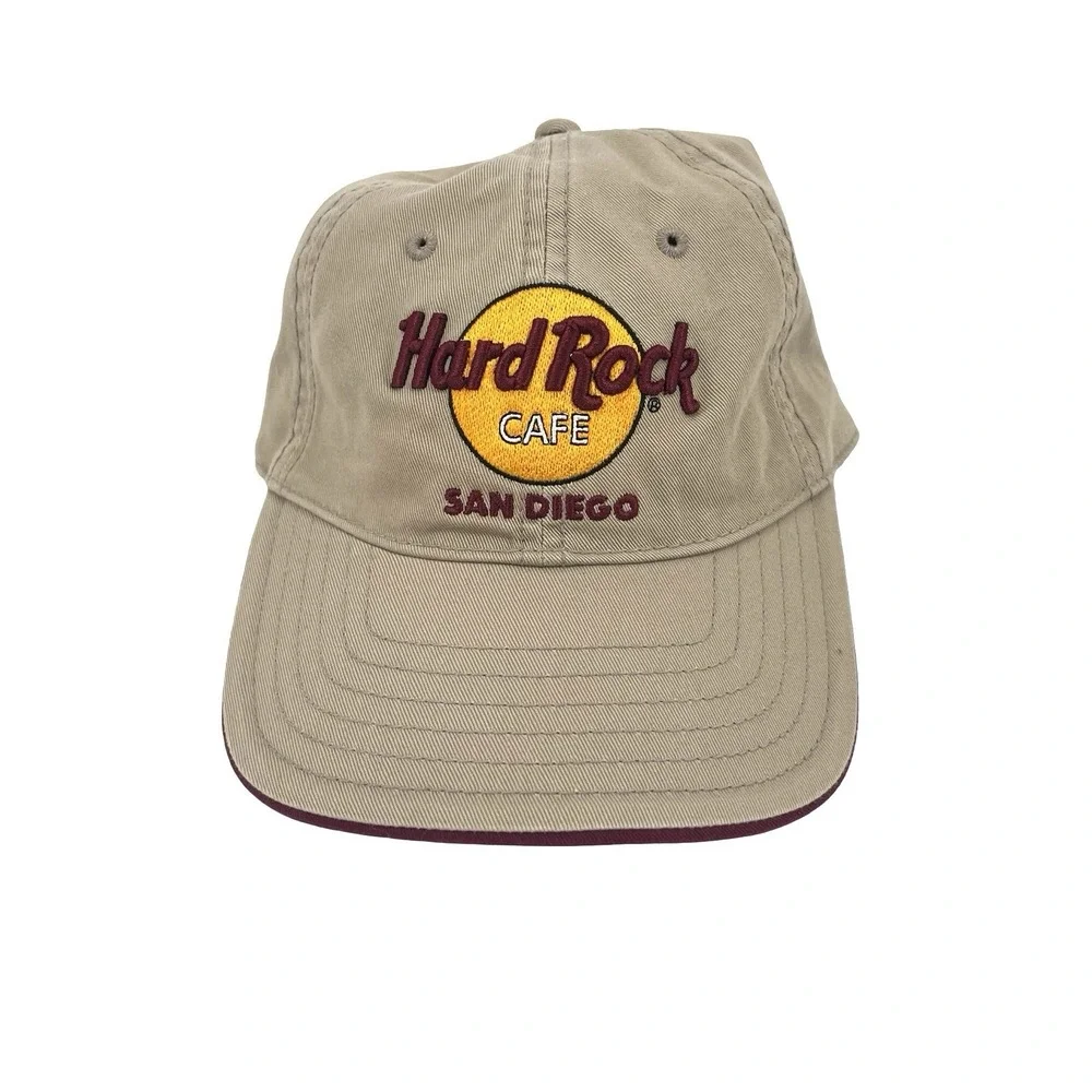 Hard Rock Cafe San Diego Hat Cap Khaki Burgundy Embroidered Strapback Y2K